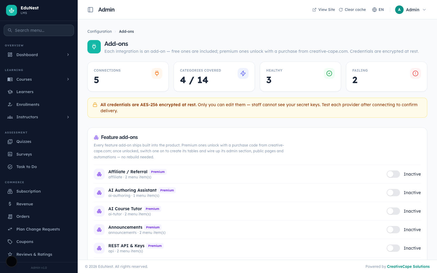 Admin add-ons and integrations